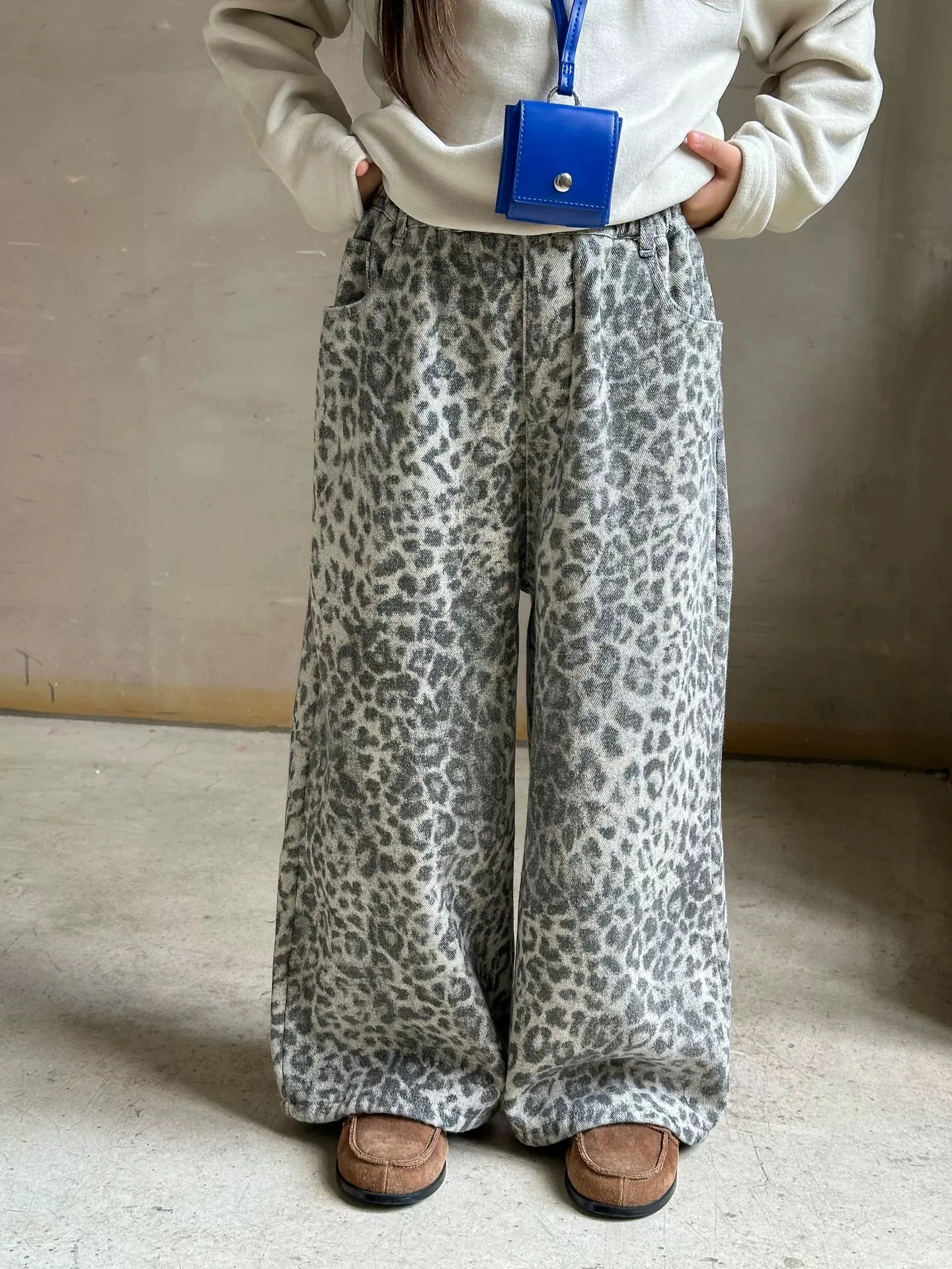 Girls Leopard Print Work Pants Children Spring Autumn Straight Leg Wide Leg Pants 2025 New Children American Fashionable Pants