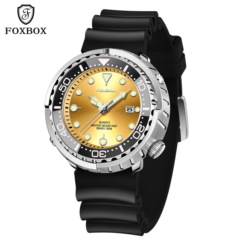 FOXBOX Top Brand Fashion Diver Watch Men 50ATM Waterproof Date Clock Sport Watches Mens Quartz Wristwatch Relogio Masculino image 3