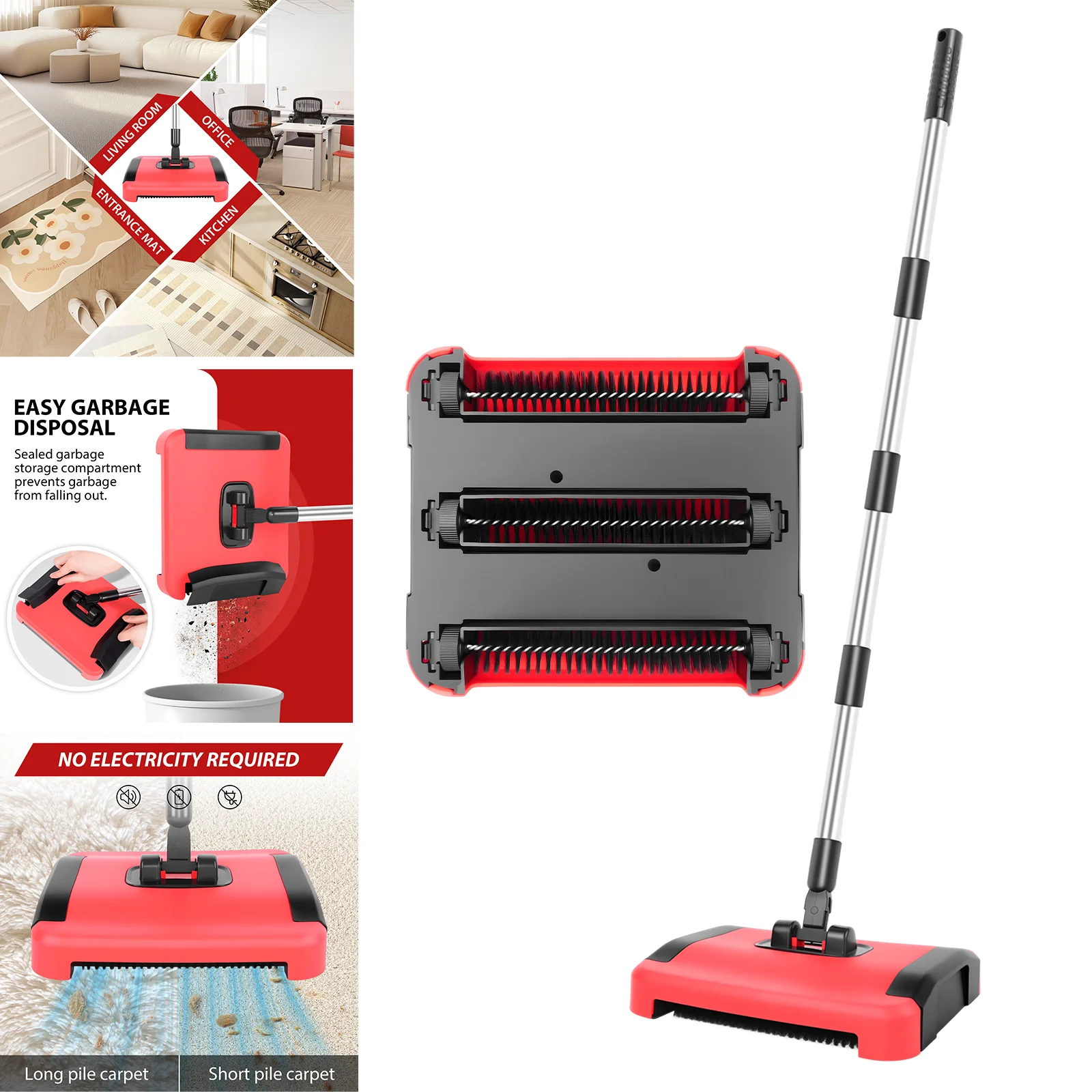 Nettoyeur de tapis manuel non électrique – élimine les taches, les poils d'animaux, la saleté lâche et les peluches des tapis du salon