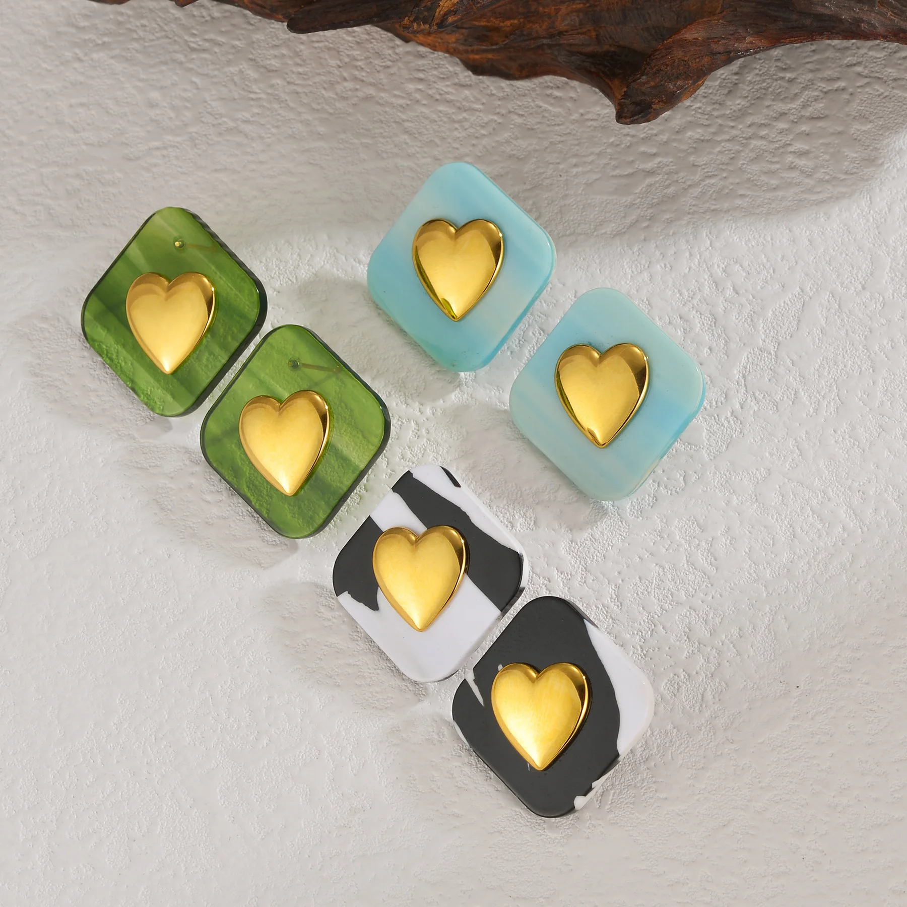 Kissmoon Minimalist Chic Square Stainless Steel Gold Color Heart Earrings for Women Trendy Casual Brithday Party Jewelry Gifts