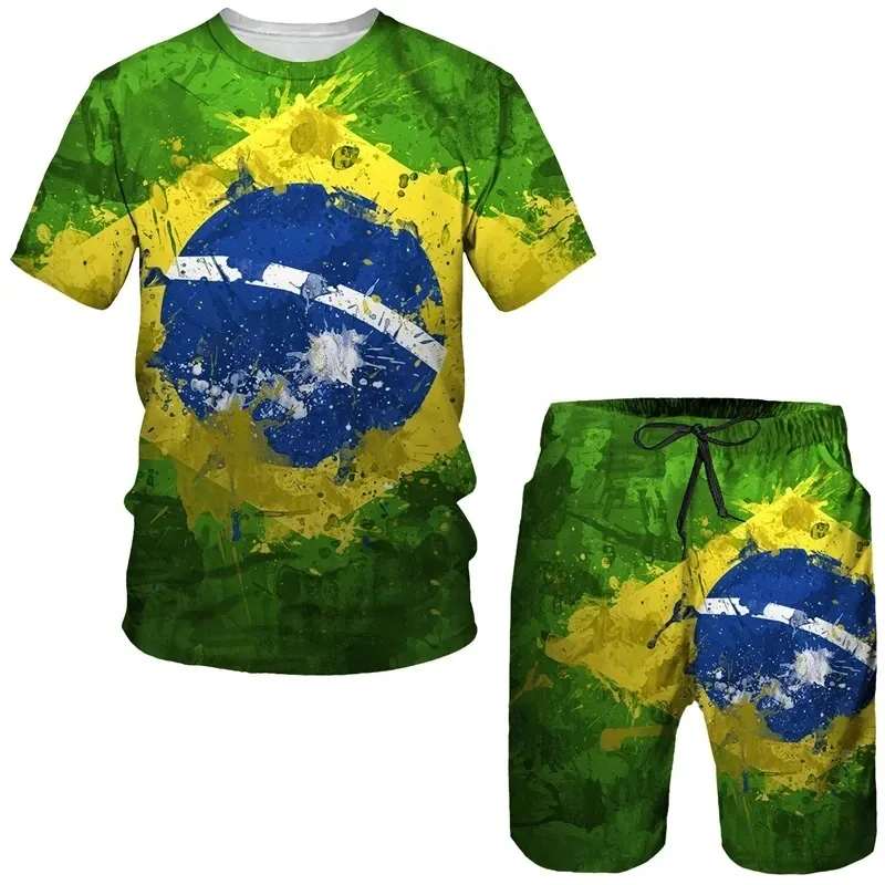 

2025 3D printed summer men's short sleeved shorts set men's sports set color 2-piece set, loose round neck T-shirt set