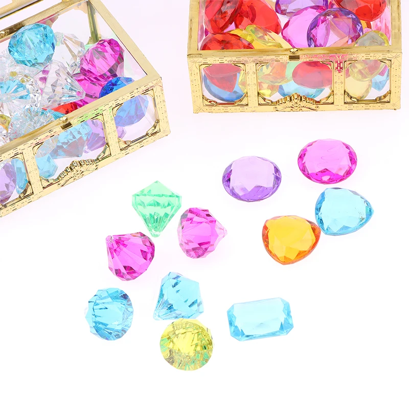 1Set Children Simulation Plastic Crystal Box Treasure Kids Acrylic Colorful Diamond Gems Plastic Large Jewels Toy Dia.2.5cm