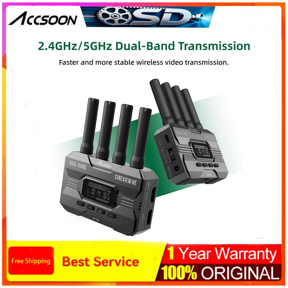 Беспроводная система передачи видео Accsoon CineView HE, видеоприемник HDMI, дальность действия 1200 футов, низкая задержка 60 мс, 1080p60fps