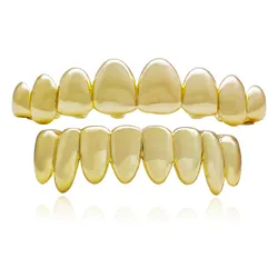 Gold Color Grillz Set Hip Hop 8/8 Top & Bottom Grills Dental Mouth Punk Teeth Caps Cosplay Party Tooth Rapper Halloween TG082