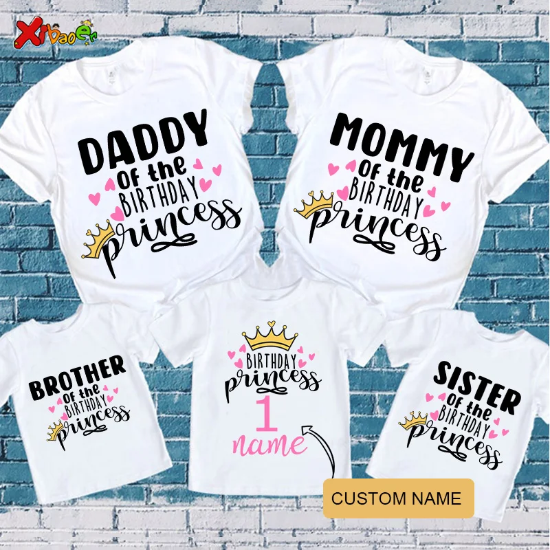 Princess Birthday Shirt Girl Shirt Family Party Matching Clothes Outfit Kids Matching Personalized Name Shirt Set Famili T Shirt