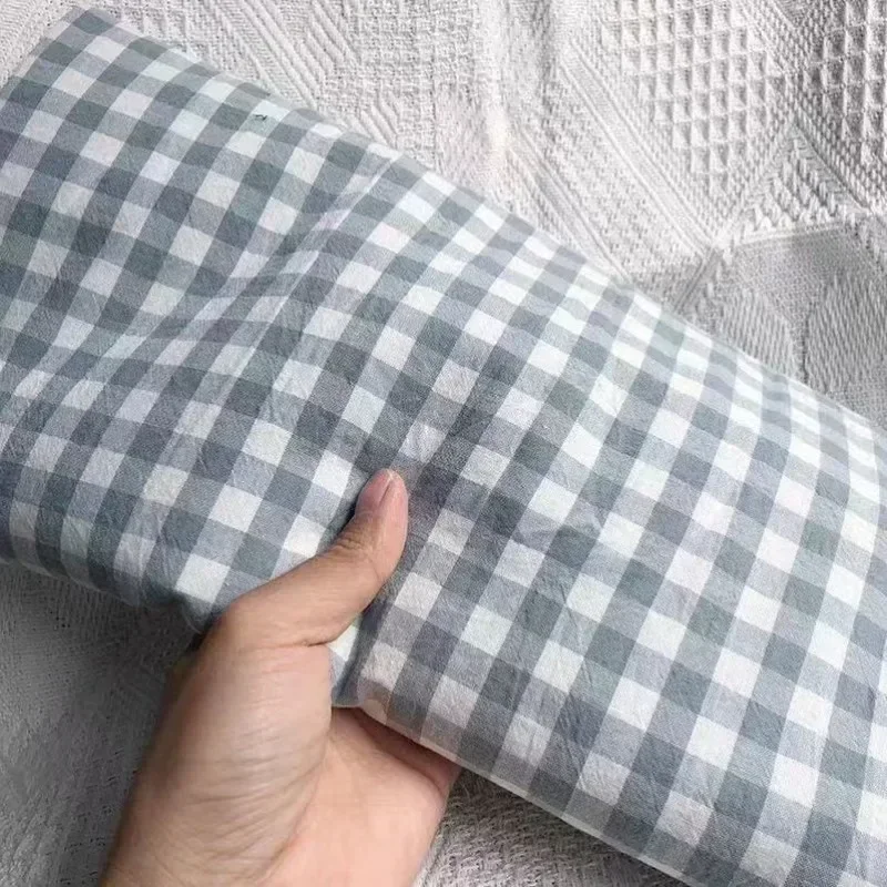 Cotton Washed Plaid Fabric By Meters for Bedding Dress Shirt Pillowcase Diy Sewing Cloth Yarn Dyed Soft Breathable Orange Green