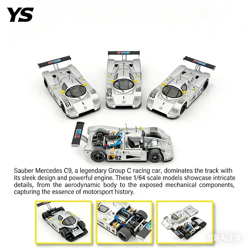

YS 1:64 SORBER C9 Sauber Le Mans Racing Car - Simulation Static Alloy Car Model, Boys' Gift Toy Collection Decoration Item.