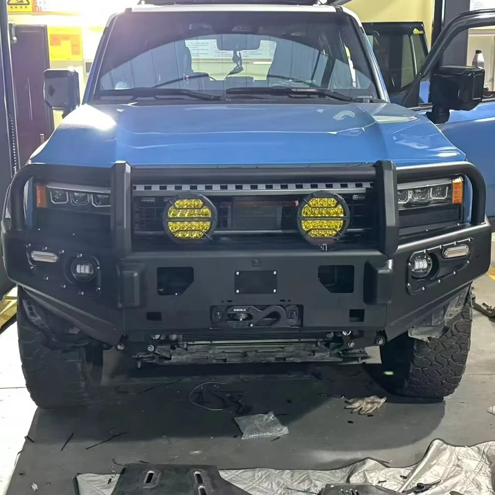

New Overland 4x4 SUV Steel Front Bumper Bar LED Durable Protection Hanger Frame Winch Mount For LC250