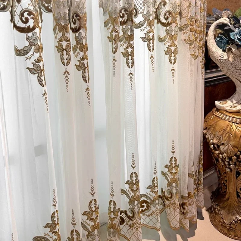European Style Embroidery Tulle Curtains For Living Room Bedroom Floating Window Screen Modern Luxury Curtains Customize