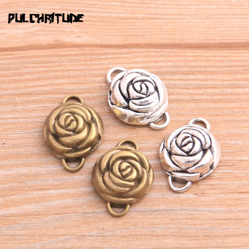 

PULCHRITUDE 8PCS 17*24mm Two Color 2020 New Plant Rose Flower Connectors Plated Pendants Jewelry Making DIY Handmade Craft