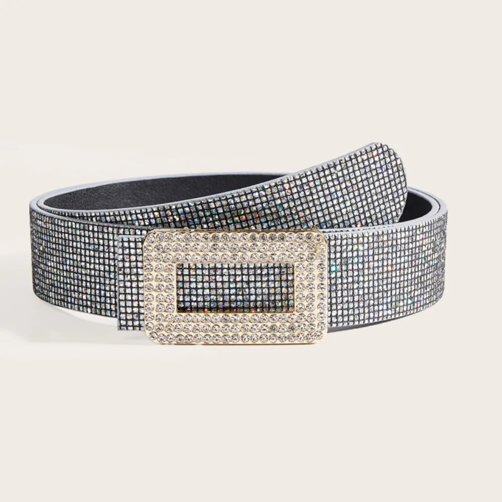 

Rhinestone Square Buckle Sequin Belt Punk All-match PU Leather Wide Waistband Dress Decor Jeans Trouser Decor Y2K Girl Waistband