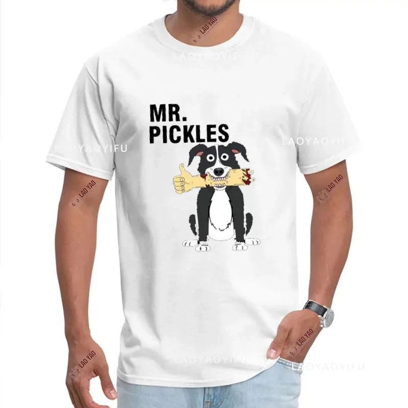 cartoon Mr Pickles T Shirt Men Soft Collie Dog T-shirt O-neck Short Sleeved Funny Tv Adult Adultswim Mature Dog Evil Satan