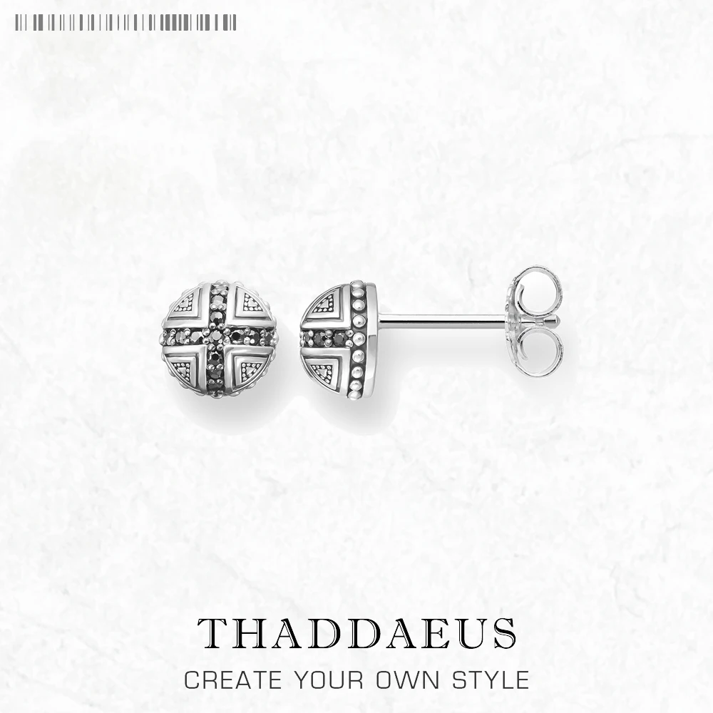 

Studs Earrings Cross Balck Stone Europe Style Fine Jewerly For Women Vintage Gift In 925 Sterling Silver