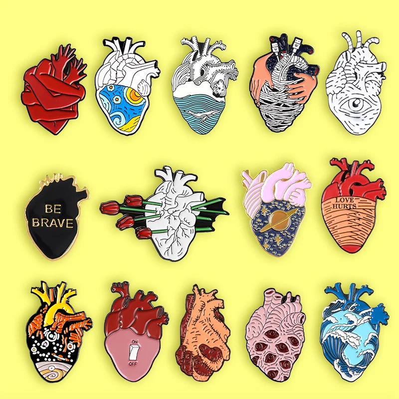 Heart Organ Series Brooch Medical Anatomical Heart Enamel Pin Brooches Heart Neurology pins Lapel Badge for Doctor Gifts 18style