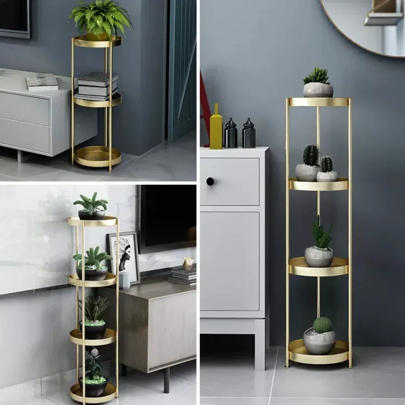 Light Luxury Multi Layer Bathroom Organizer, Corner Floor Tripod, Home Storage Shelf, Living Room Plant Holder