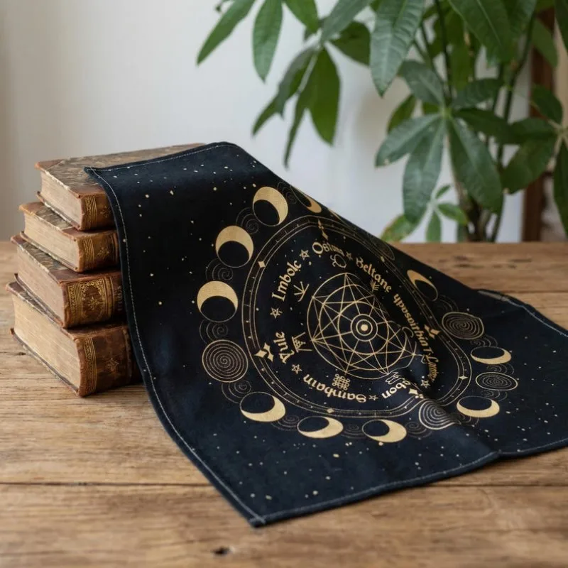 VIKAMA Pagan Sabbats Tarot Altar Cloth Wheel Of The Year Moon Phase Witchcraft Divination Mat Ritual Tablecloth