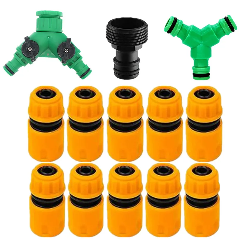 13pcs Connector Set 1pc Y Hose Splitter 1pc 3-Ways Coupling 10pcs Flow Connector 1pc Male Connector Garden Watering Connectors