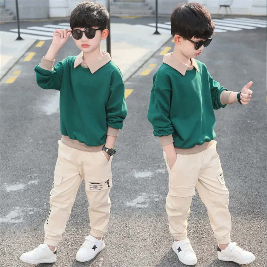 2023 spring Autumn Long Sleeve  Boys Tracksuit Casual Letters Children Clothes Sweater+Trousers 2Pcs Suit Kid Set 3-14 Year