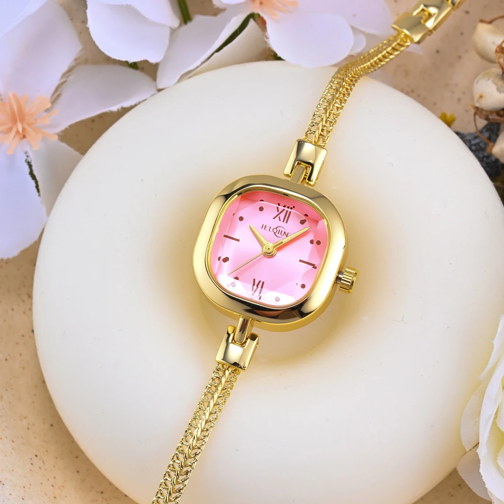 

Женские модные кварцевые часы Heloiune, квадратные мини-часы-браслет, роскошные женские компактные часы, водонепроницаемые