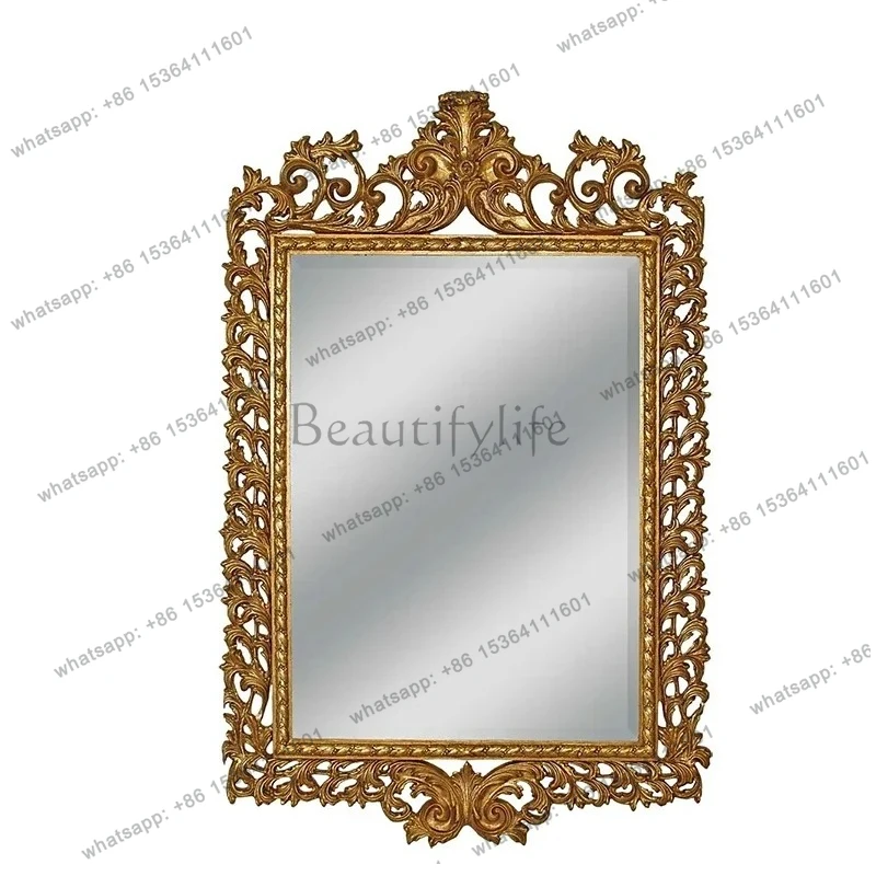 

Bathroom Mirror Vintage Wall-Mounted Makeup Mirror European Style Entrance Fireplace Carved Decorative