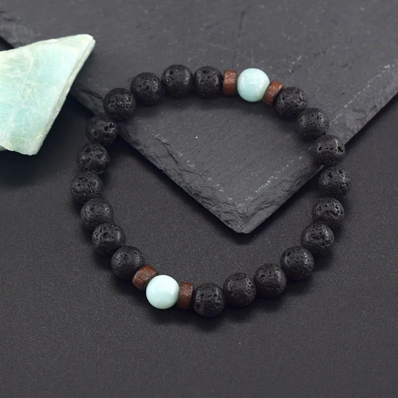 Amazonite Beads Bracelet Natural Stone Bracelet Men Volcanic Lava Stretch Rope Bracelet for Women Original Handmade Pain Relief