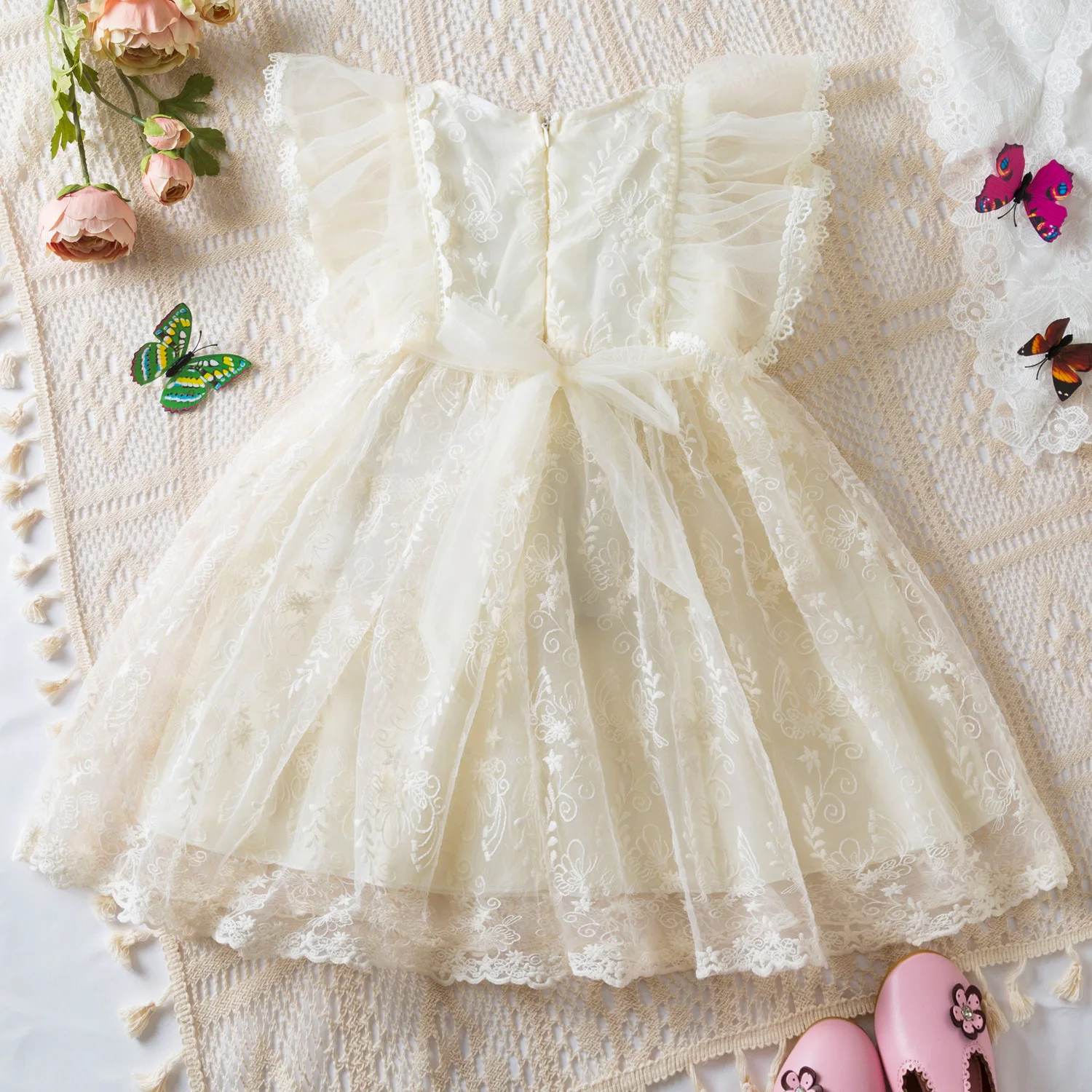 Baby Girls Dress 1 2 3 4 5 Years Summer MeshFlower Butterfly Embroidery Little Princess Dress Christmas Party Gift Kids Clothes