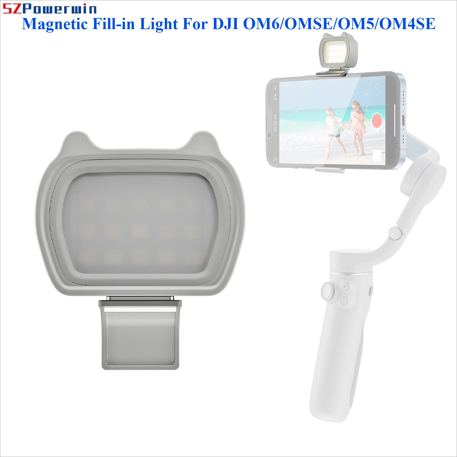 Powerwin Magnetic Fill-in Light Portable LED Light with 3 Adjustable Color Temperature Compatible with DJI OM6/OM SE/OM 5/OM4 SE