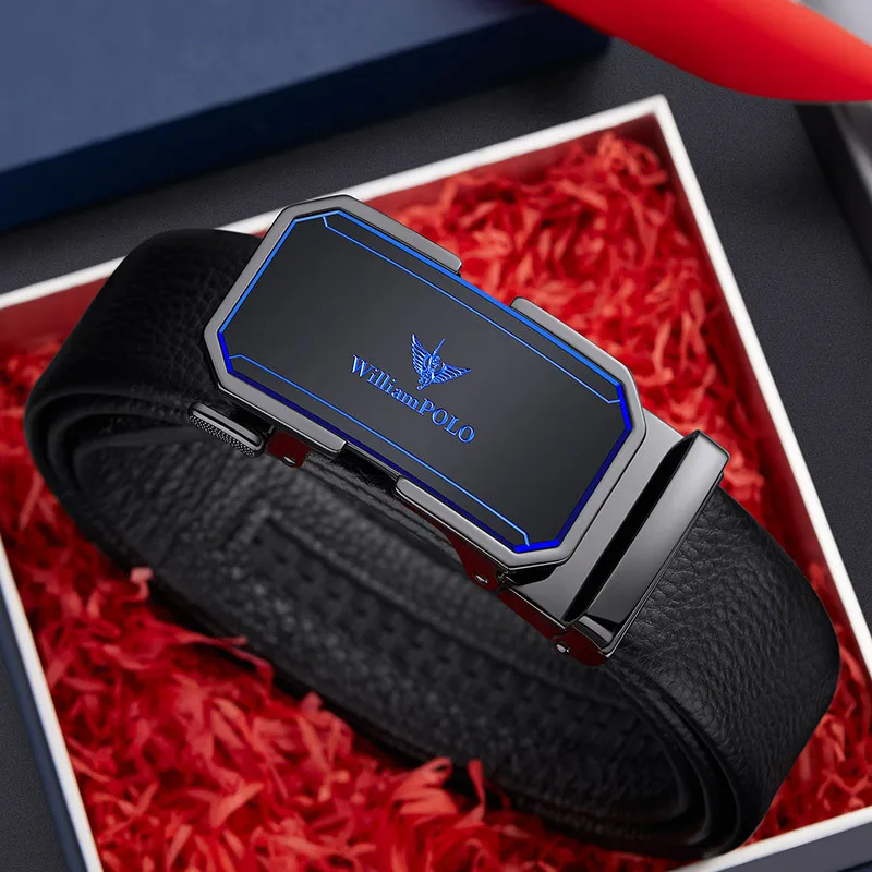 メンズレザーベルト、トレンディで個性的なビジネスベルトレザーカジュアル自動バックルベルト、メンズファッショナブルな本物の牛革