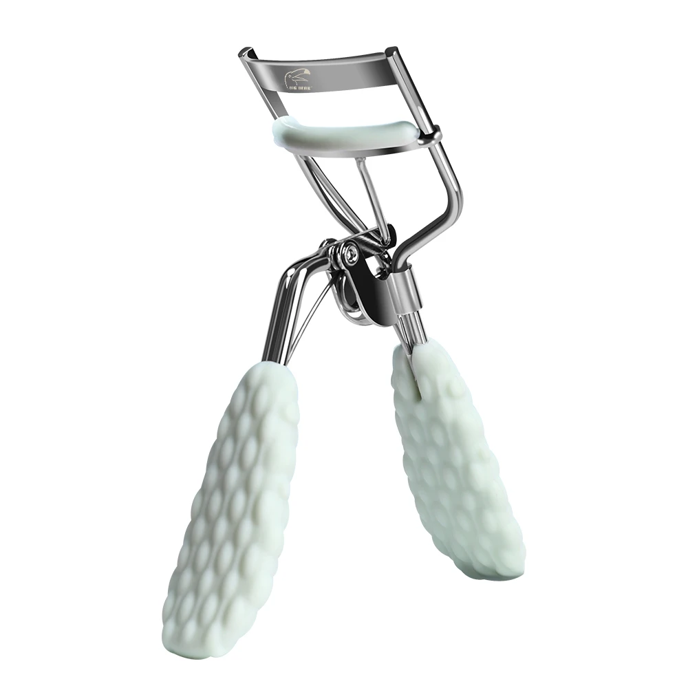 1Pc Carbon Steel Eyelash Curler Pinch Suitable for Any Eye Shapes and Sizes, Green Silicone Handle with 2 Silicone Refill Pads.