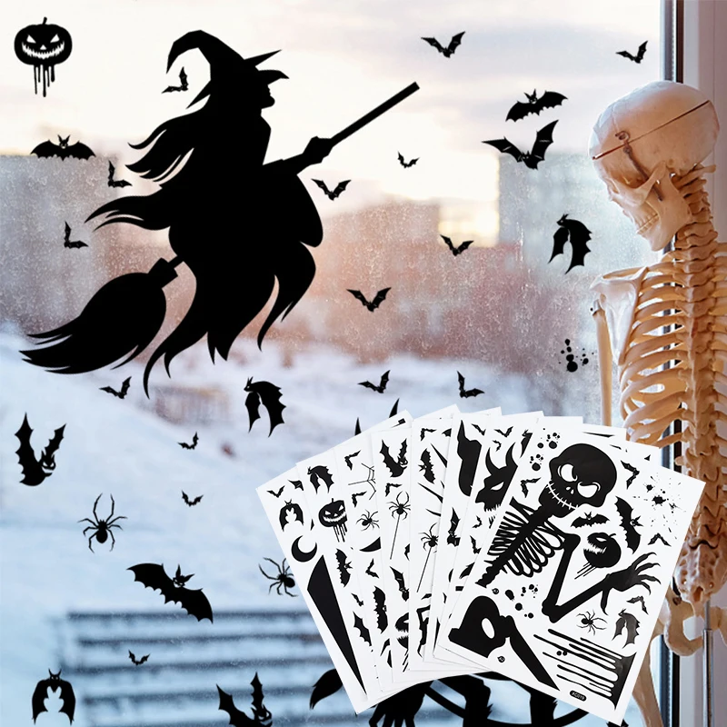 Horror Blood Handprint Footprint Halloween Wall Sticker Ghost Witch Shadow Window Sticker For Halloween Haunted House Wall Decor