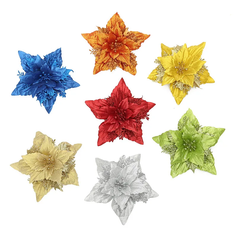 2/6/8PCS Glitter Künstliche Weihnachten Blumen Weihnachtsbaum Dekorationen für Zuhause Gefälschte Blumen Weihnachten Ornamente Neue jahr Dekor