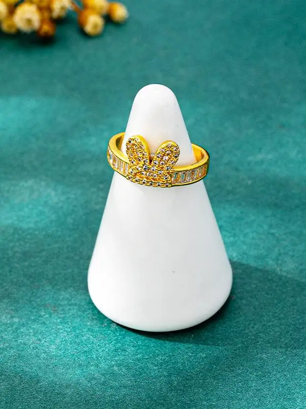 

Роскошное кольцо с цирконами под песочное золото для женщин, высококачественное, в форме кроличьих ушек, модное ретро-украшение из сплава