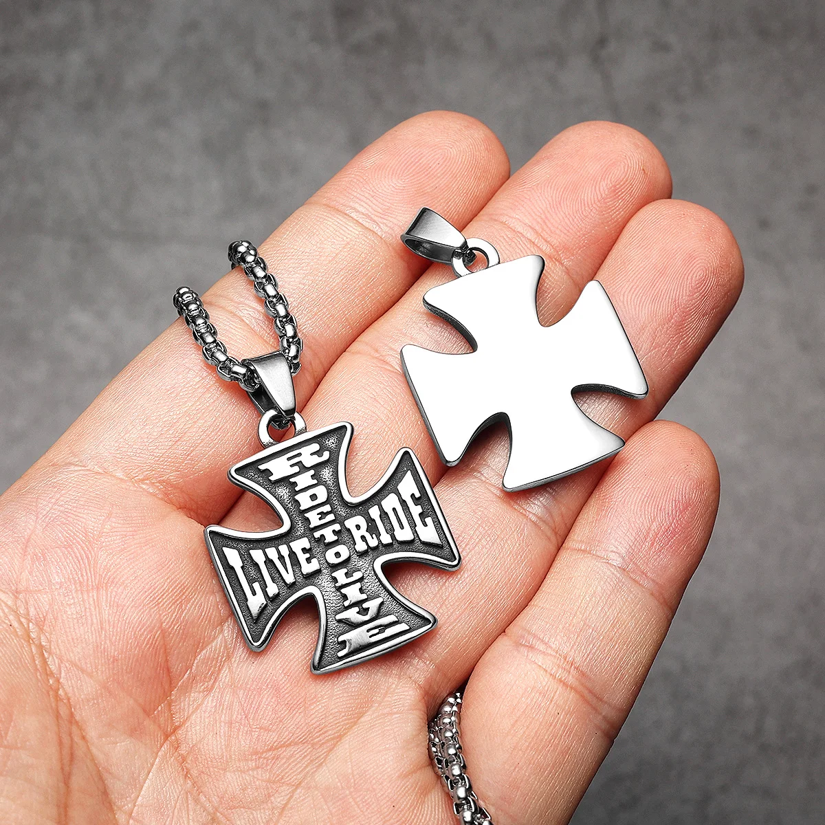 LIve To Ride Cross Men Necklace Stainless Steel Pendant Chain Safety Amulets Women Fashion Jewelry Punk Gifts Wholesale