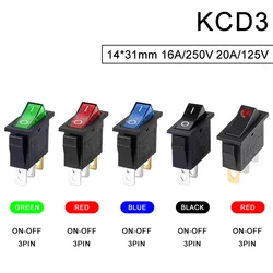 5/20PCS  KCD3 Rocker Switch ON-OFF 3Pins Power Rocker Switch With LED Light 16A250V/20A125VAC