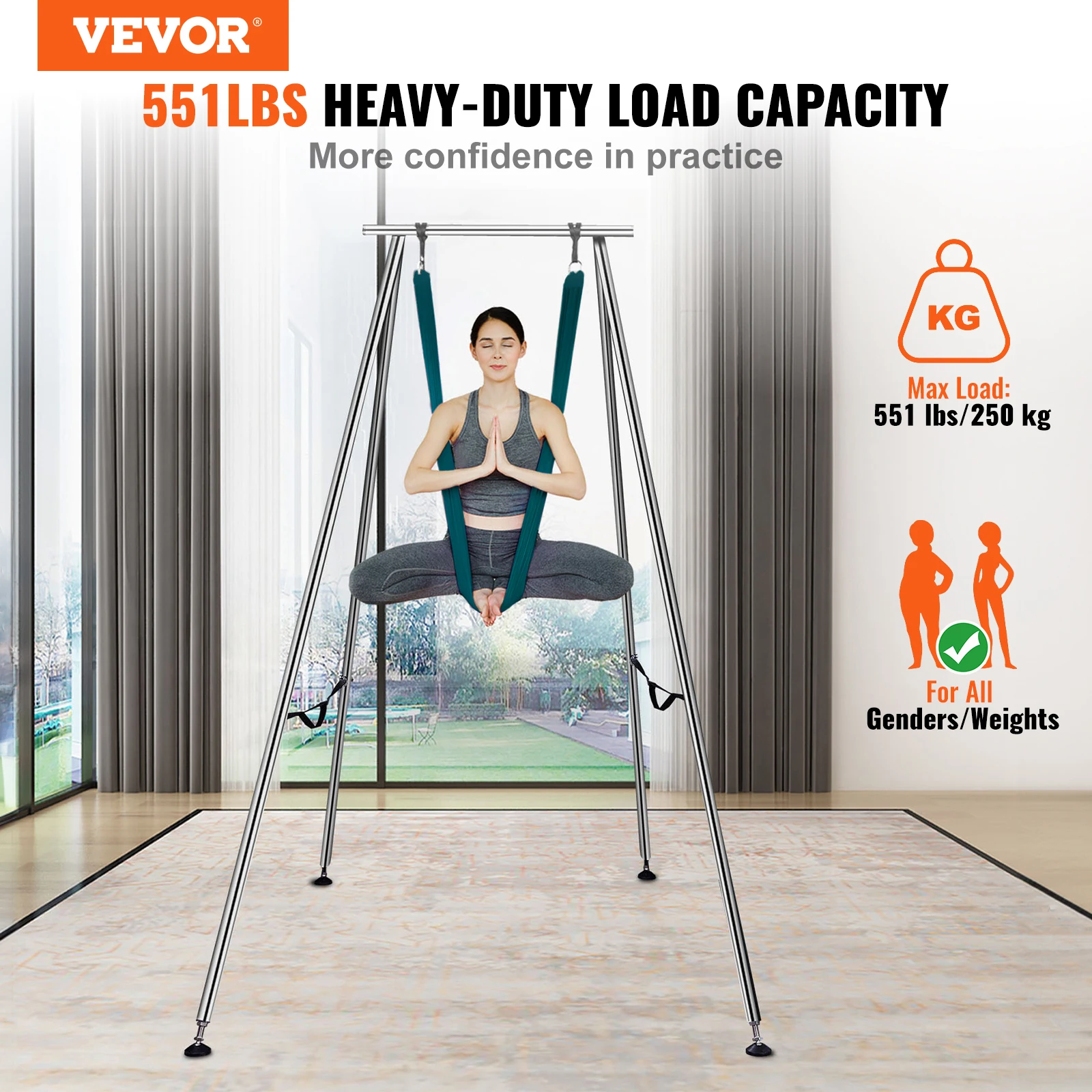 VEVOR Aerial Yoga Frame & Hammock 9.67FT Professional Yoga Swing Stand with 6.6 Yards Aerial Silks Max 551lbs Indoor Aerial Rig