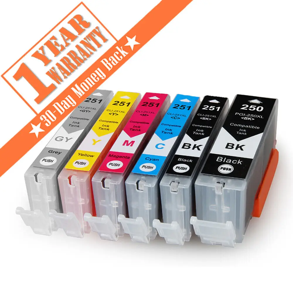 6PK PGI-250XL CLI-251XL Gray Ink Cartridge For Canon Pixma MG5420 MG7120 MG6320