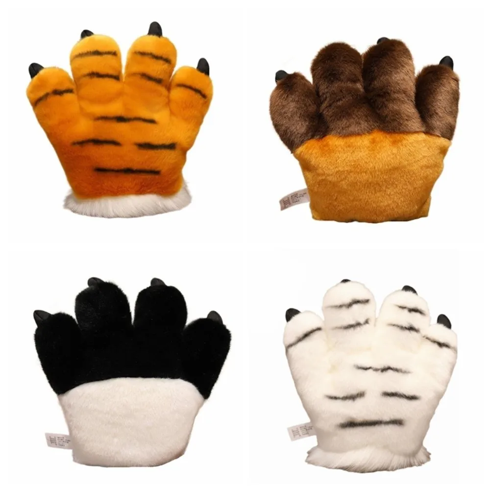 Guanti con zampa di animale simulato Guanti con zampa di tigre finta ripiene con texture pelosa Guanti interni imbottiti con zampa di orso soffice