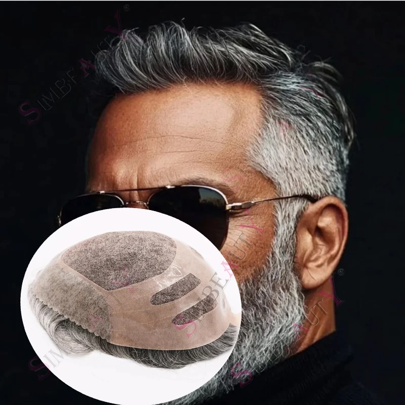 

Прочный парик из 100% натуральных человеческих волос NPU Bond для мужчин: коричневый, светлый, серый, черный # 565 # 1b80 Накладка для волос с естественной линией роста волос, капиллярный протез, парик-накладка