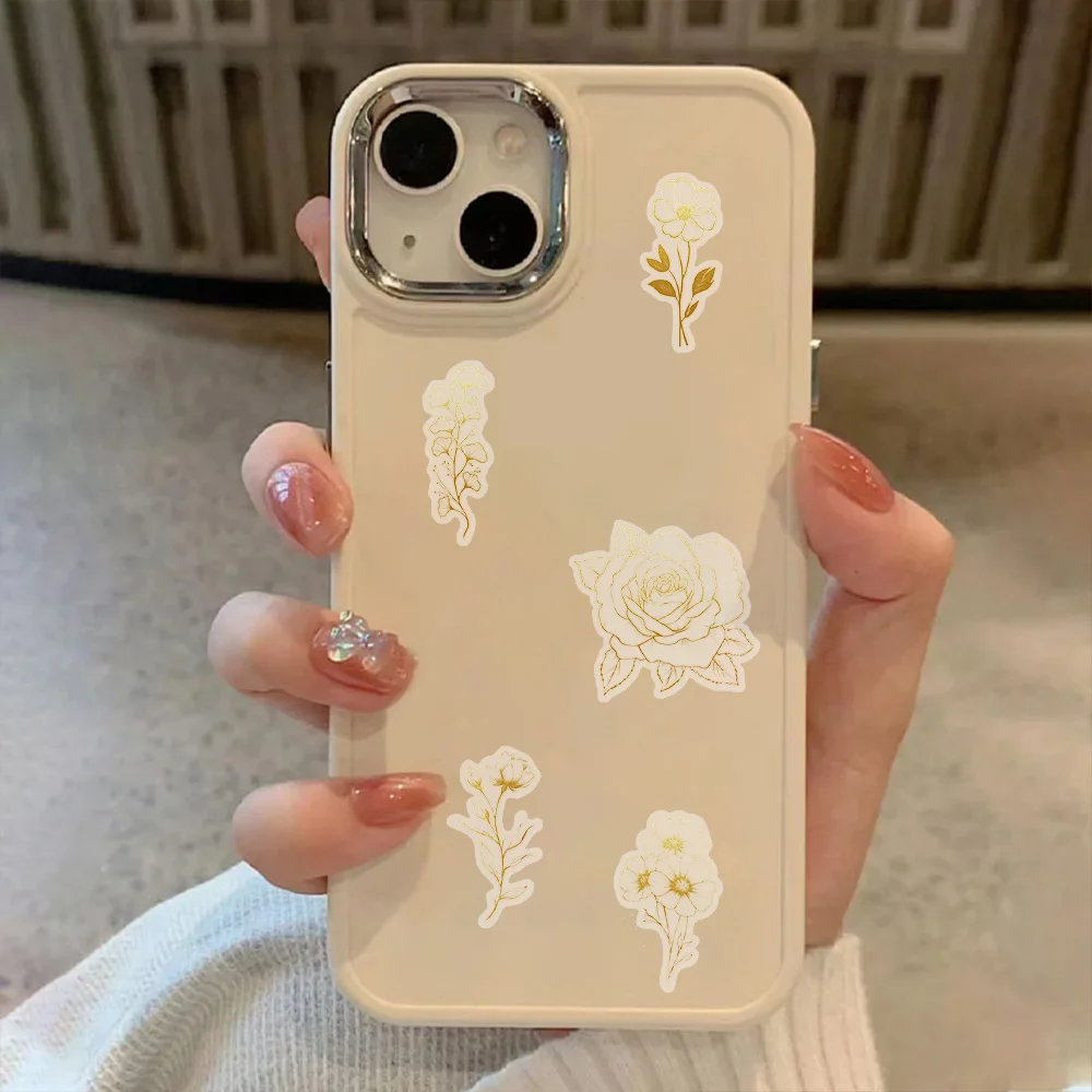 50PCS Beautiful Gold Plant Graffiti Stickers Scrapbooking Collage Material Diary Phone Case Wall Waterproof Decorative Stickers