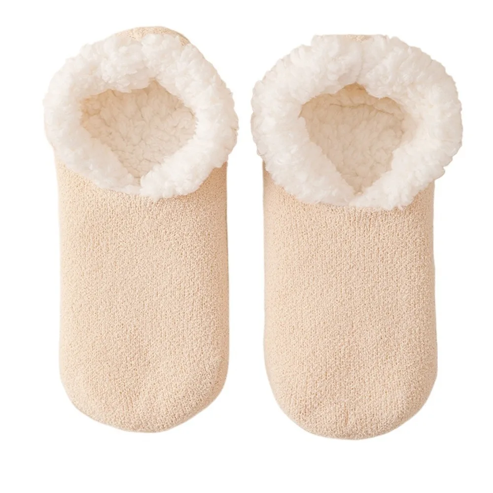 

Thickened Lamb's Wool Socks Non-slip Bottom Solid Color Lamb Fleece Socks Shed-Resistant Soft Sleeping Slipper Socks
