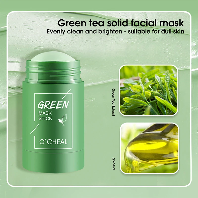 Ocheal Mask Green Tea Bamboo Charcoal Solid Facial Cleansing Stick Deep Cleansing Pores, Removes Blackheads, Controls Oil, Moisturizes and Hydrates, Smear-On Mud Mask for Men and Women.