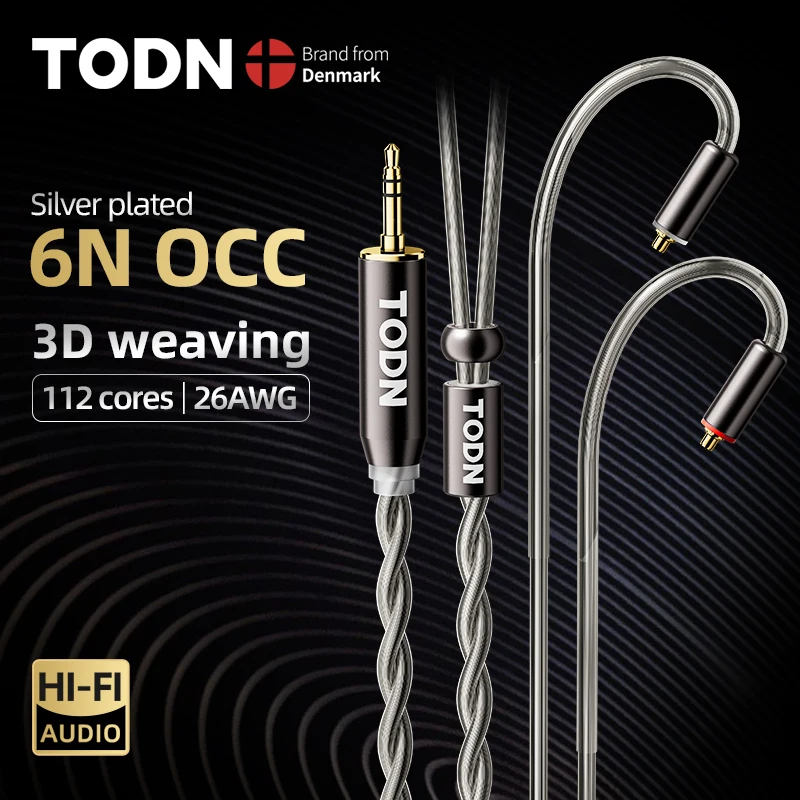TODN HiFi Audio Replace Wire 2 Core Silver Plated OCC Cable MMCX 2Pin 4.4mm 3.5mm aux for Carat Tangzu Fudu HOLA Zero MK4