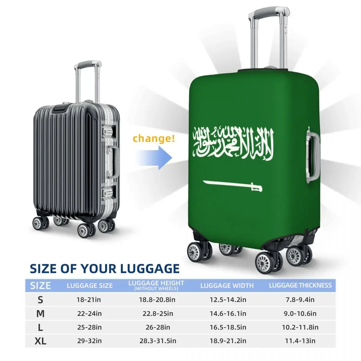 Juste de valise de voyage élastique, sensation personnalisée de l'Arabie Saoudite, housses de bagages pour 18-32 po