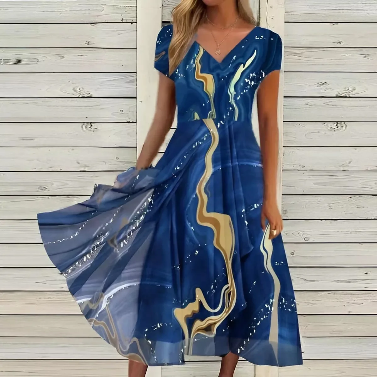 Abito lungo estivo da donna elegante vintage Abito estivo da spiaggia con scollo a V sexy Casual Boho Holiday Abiti stampati larghi Abiti femminili