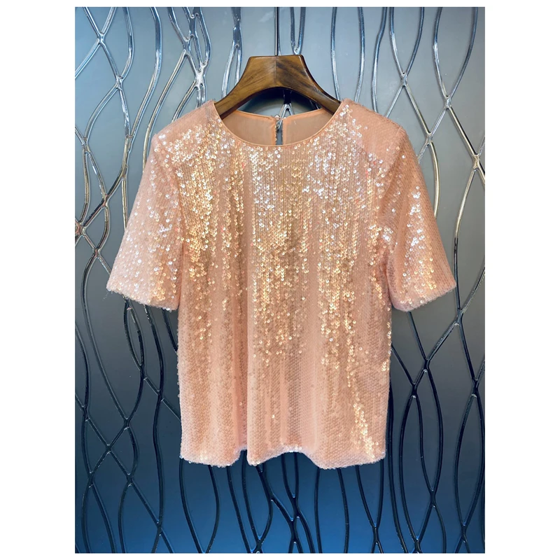 

Футболка iny Sequin Bubble Sve, женская летняя футболка с новым дизайном, тяжелая работа, корейский свободный крой, круглый топ Ne ort Sve