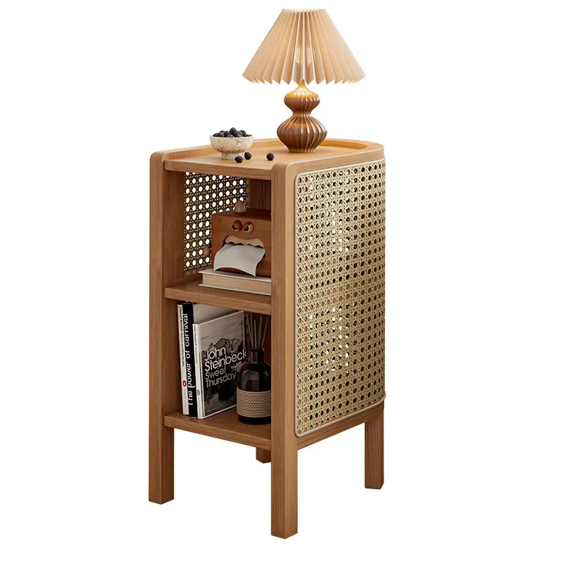 Solid Wood Bedside Table Small Space Living Room Coffee Tables Multi-Functional Side End Table Home Bedroom Furniture Organizer