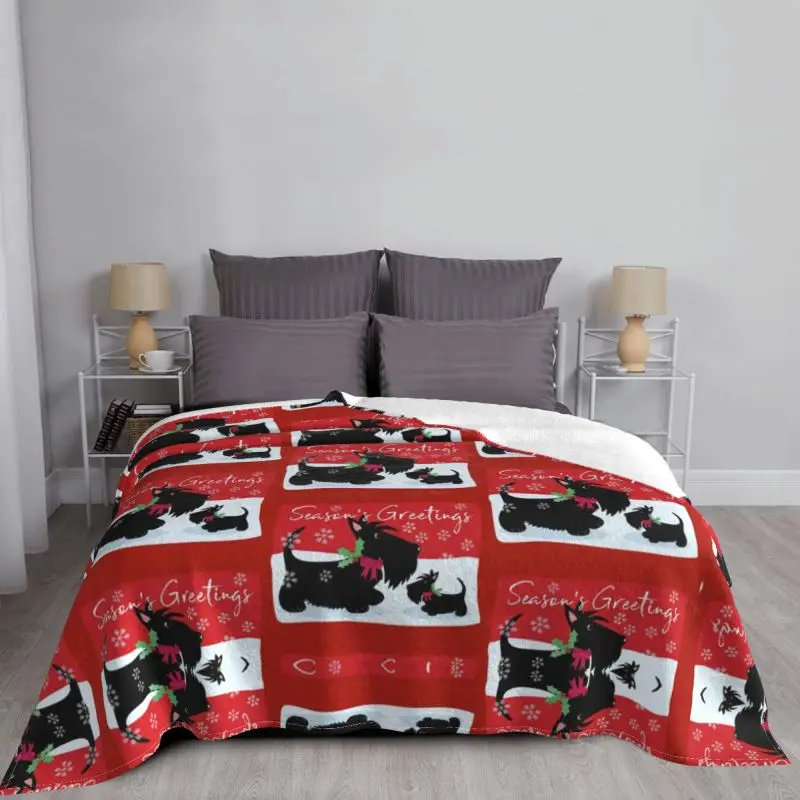 Scottish Terrier Dog Blankets Comfortable Soft Flannel Sprint Scottie Throw Blanket for Sofa Home Bed