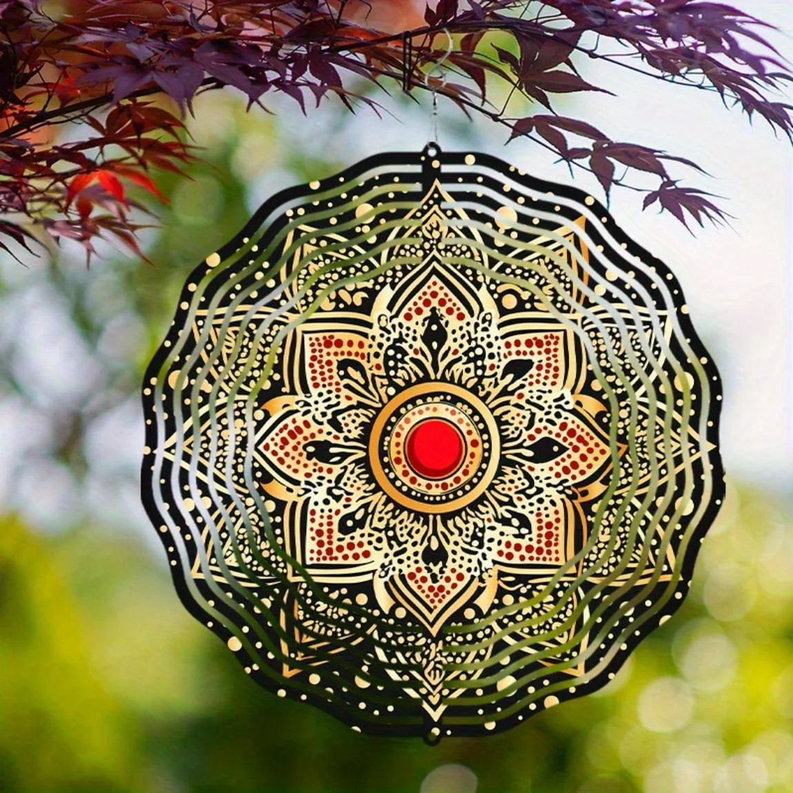 CIFBUY Crystal Mandala Wind Chime Weatherproof Metal Garden Decor Elegant Black Gold Soothing Sound Outdoor Hanging Ornament