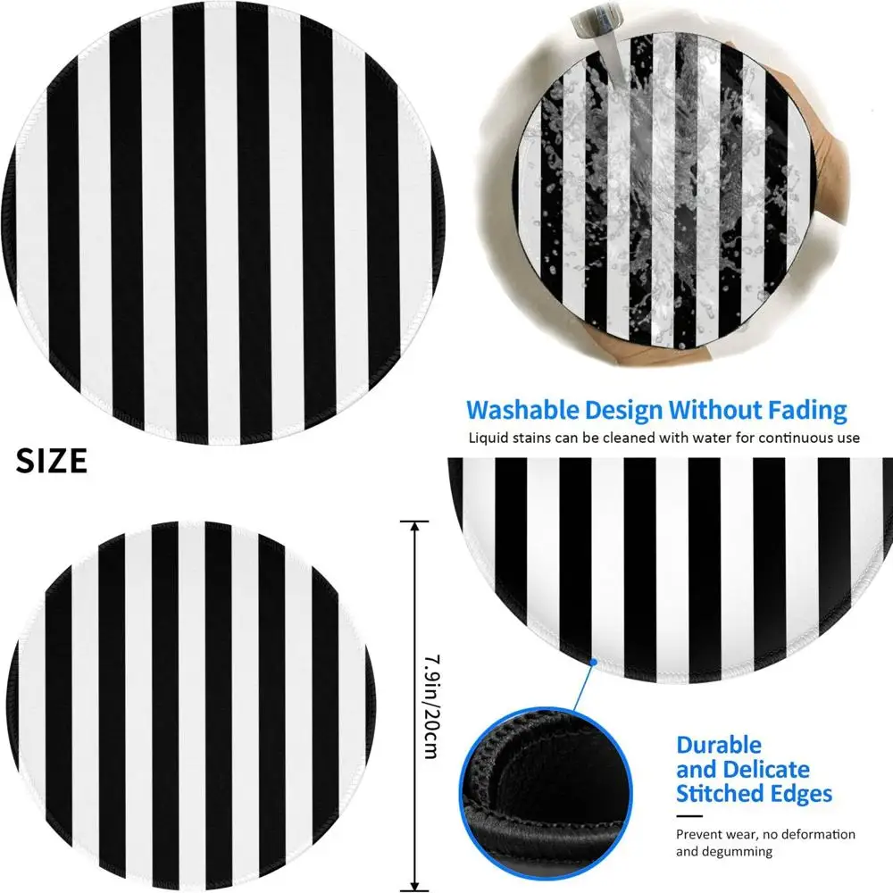 

Black and White Striped Gaming Mouse Pad with Stitched Edges and Anti-Slip Rubber Base for Enhanced Computer Mouse Control