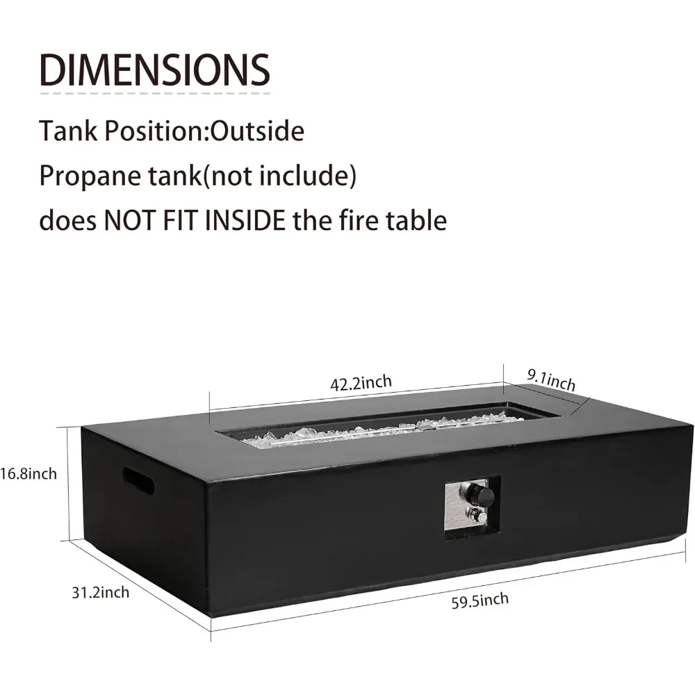 Propane Gas Fire Pit Table White Fire Glass and Rain Cove 56